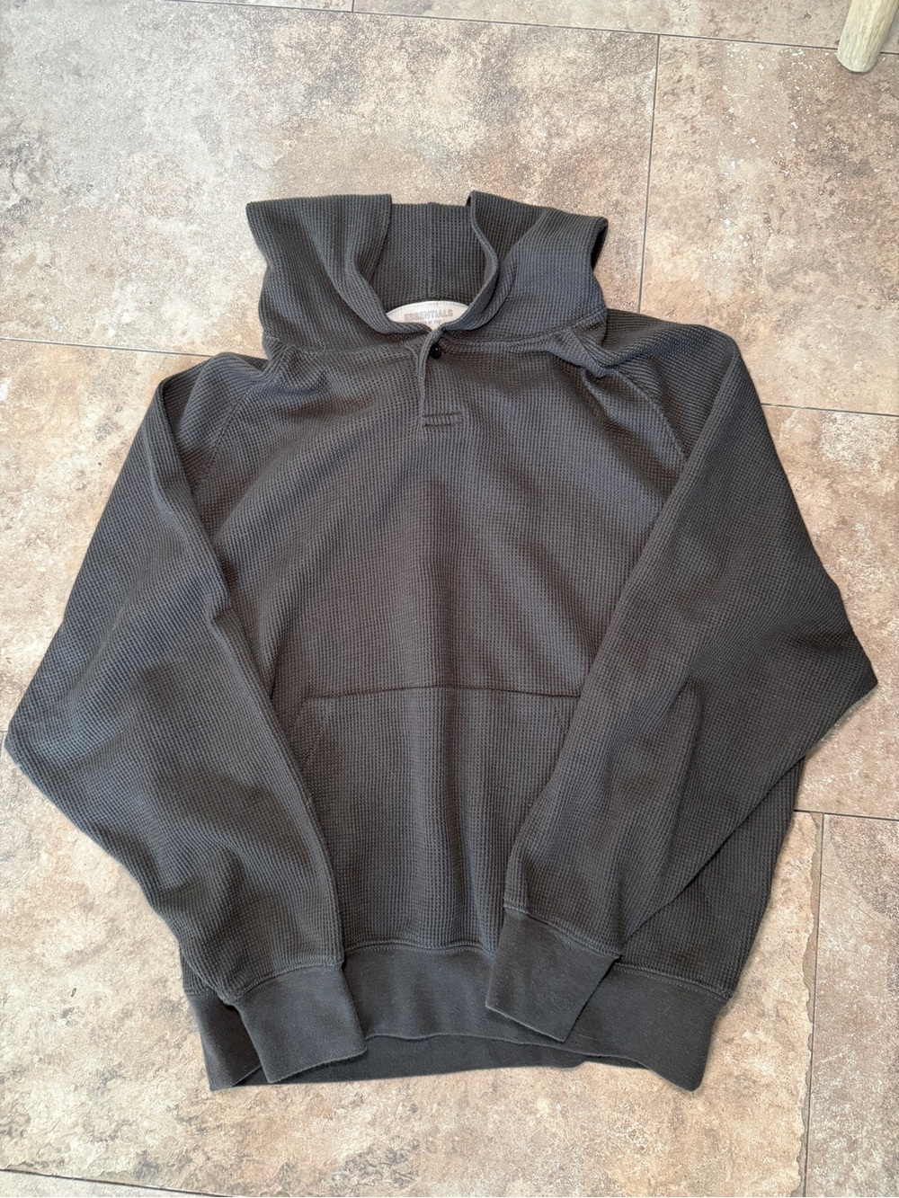 Essentials Charcoal Hooded Waffle Knit Pullover